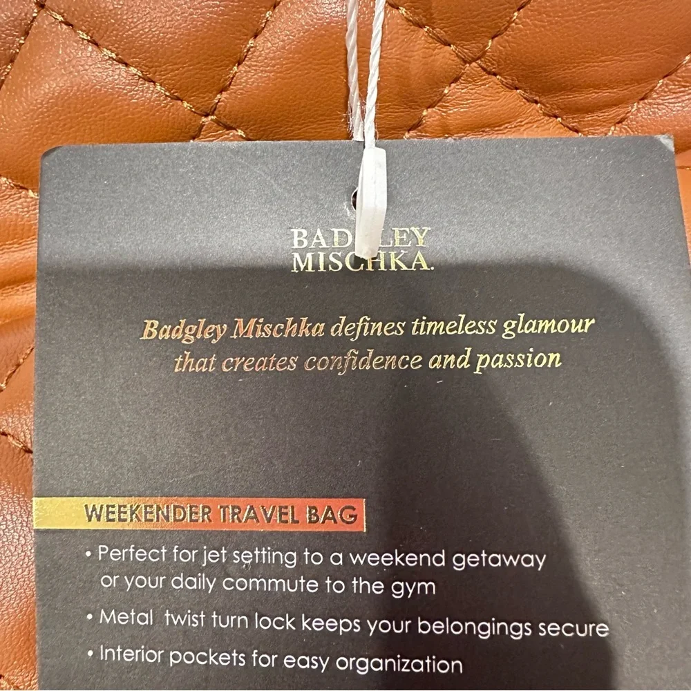 Badgley Mischka Diana Quilted Faux Leather Travel Tote Chain Shoulder Bag purse